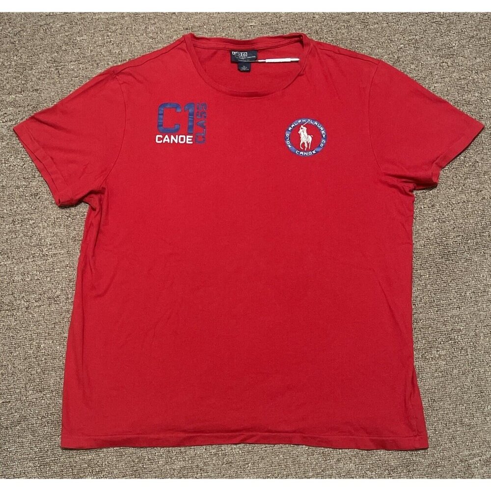 Mens XL Polo Sport Ralph Lauren C1 Class Canoe Polo Rafting T-Shirt Red